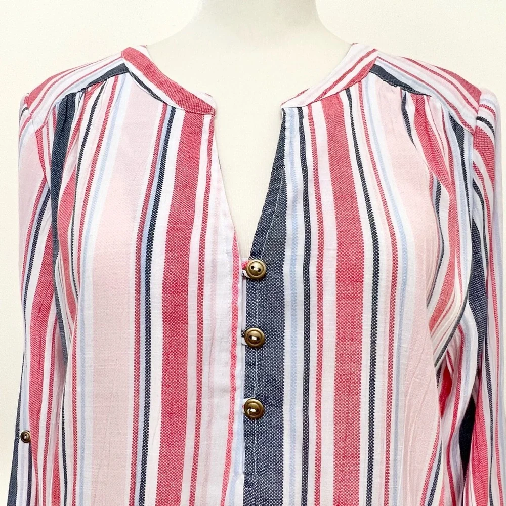Kim Rogers Striped Long Sleeve Top Resortwear Cruise Lightweight Nautical - Picture 3 of 10